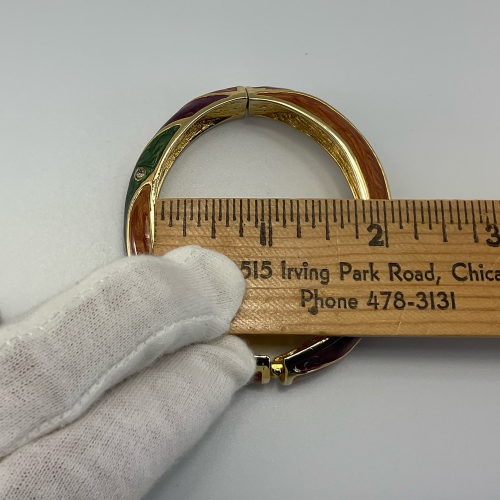 NWOT Enamel Bangle Bracelet with Clear Crystals, Hinged Cuff, Modern, Elegant - Picture 10 of 11